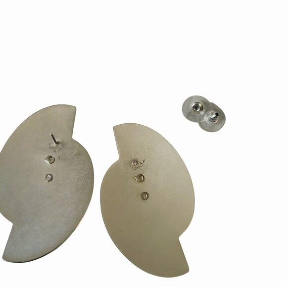 Monet Post Earrings Vintage Geometric Mixed Metal Modernist Brutalist Sculptural - Picture 13 of 13